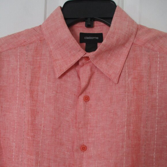 Claiborne Mens S/S Tangerine Orange Linen Resort Casual Shirt - Size Medium - Picture 1 of 3